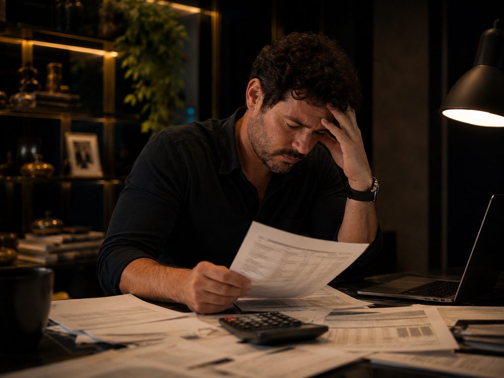 Dono olhando as contas no fim do mês